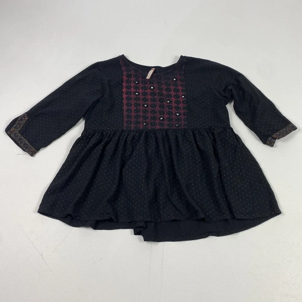 Juniper Dress Womens Large Black Gold Dot Boho Embroidered Tunic Viscose‎ India